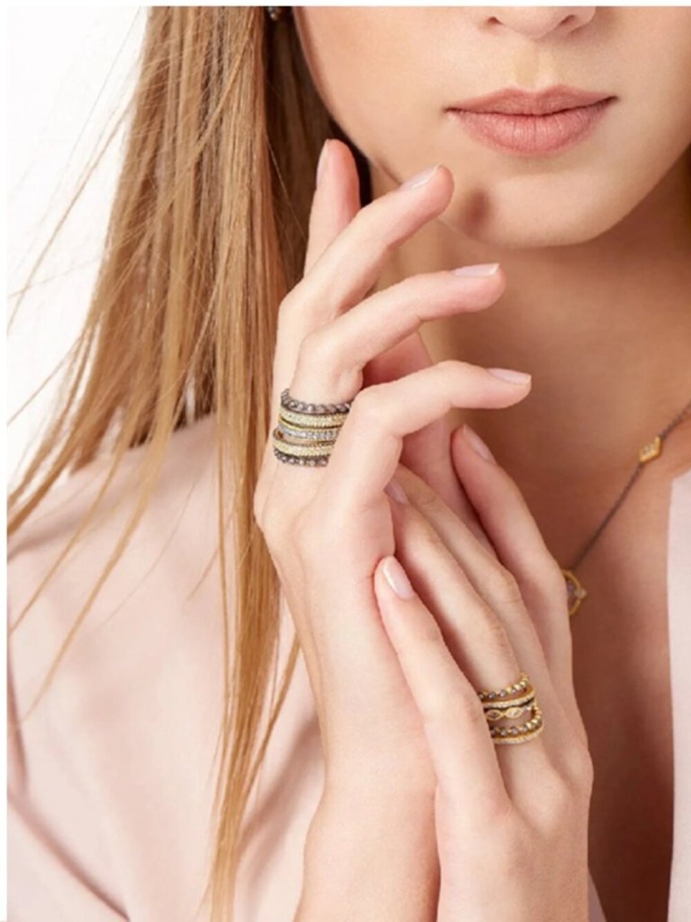 Freida Rothman Gold Plated Two Tone 5-Stack Ring - Picture 12 of 12